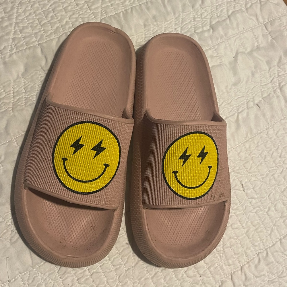Kids Pink Slide Sandals with Smiley Face